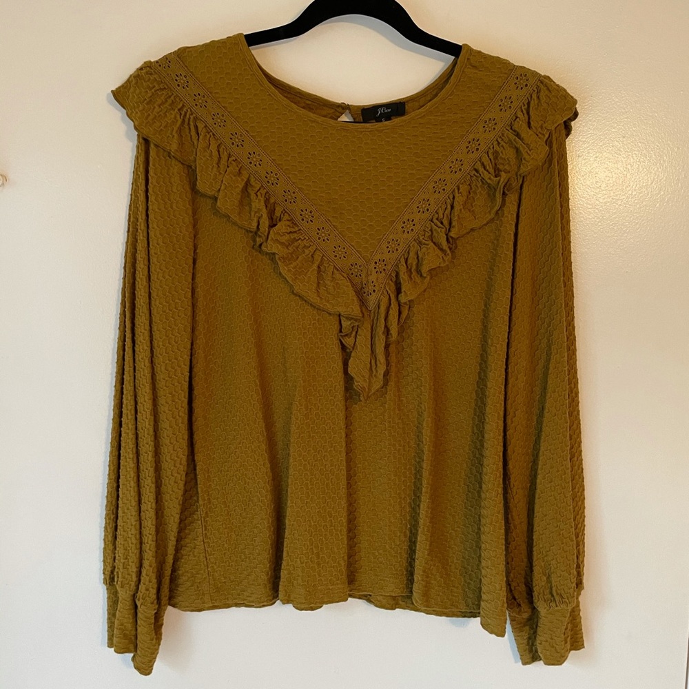 J Crew Honeycomb V-Shaped top - olive green
